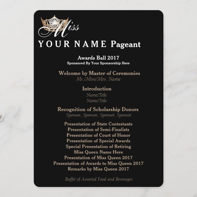 Programme Miss America Gold Crown Awards Ball Program Card (Devant)