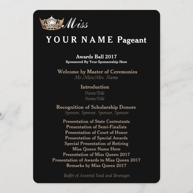 Programme Miss America Gold Crown Awards Ball Program Card (Devant)