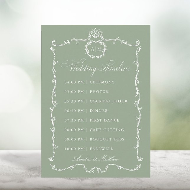 Programme Modern Classic French Sage Green Wedding Timeline (Créateur téléchargé)