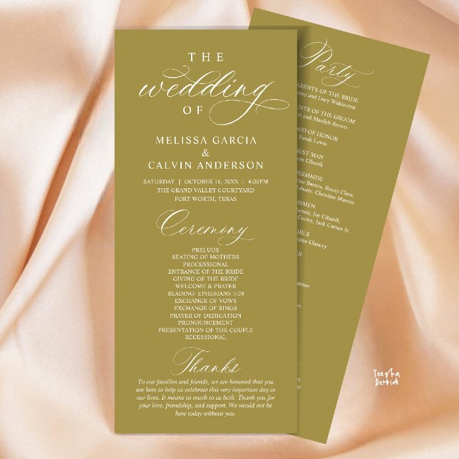 Programme Modern Classy Elegant Wedding Ceremony (Modern Classy Elegant Wedding Ceremony Program card yellow gold)
