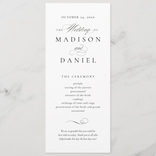 Programme Modern Elegant Script Wedding (Devant)