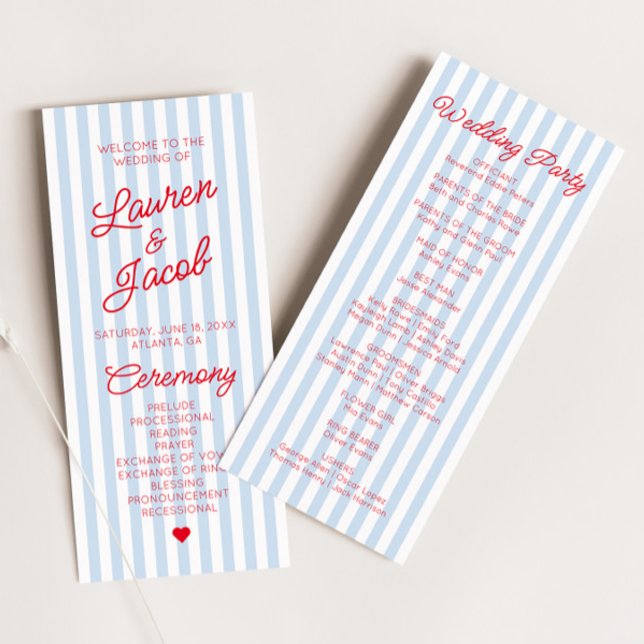 Programme Modern Minimal Minimalist Blue Stripes Red Wedding (Créateur téléchargé)