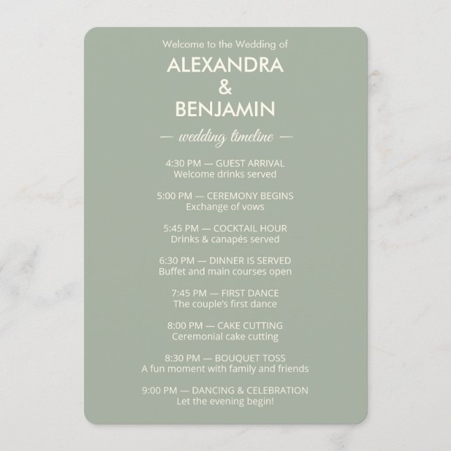 Programme Modern Minimalist Wedding | Sage Green Timeless  (Devant)
