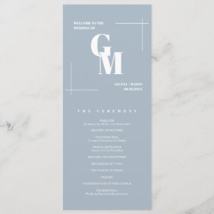 Programme Moderne Chic Dusty Blue Monogramme QR Code Mariage