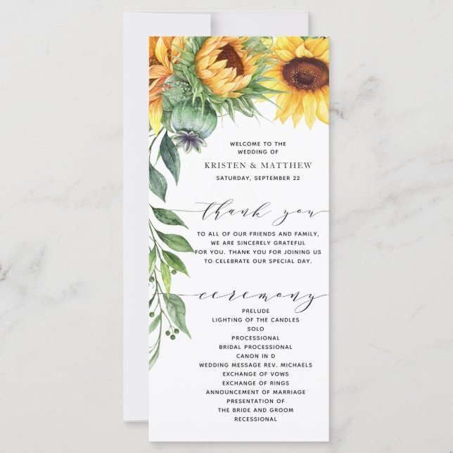 Programme moderne de mariage à l'aquarelle de tour (Devant)
