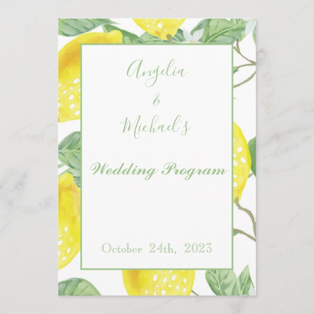 Programme moderne de mariage au citron vert or (Dos)