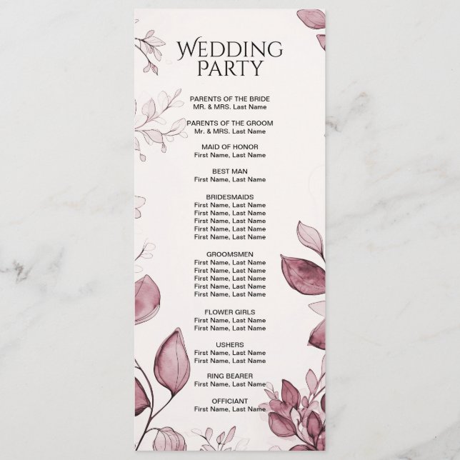 Programme moderne de mariage des Feuilles rouges (Dos)