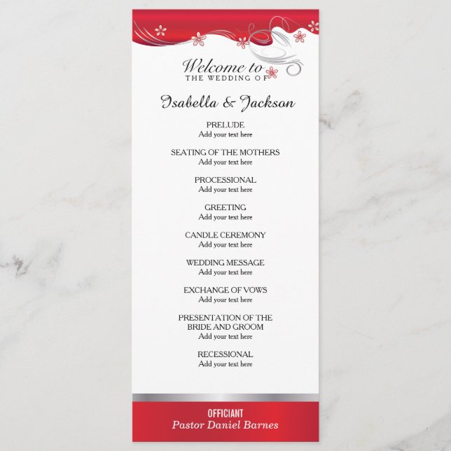 Programme moderne de mariage floral rouge (Devant)