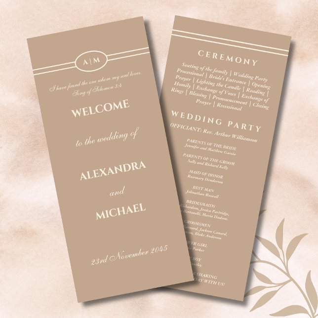 Programme Monogram Cream Taupe Christian Wedding Program (Créateur téléchargé)