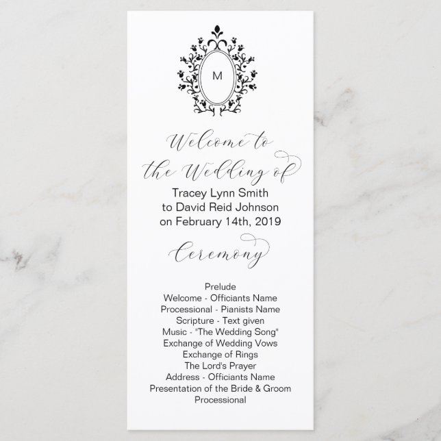 Programme Monogram Initial Minimal Wedding Program (Devant)