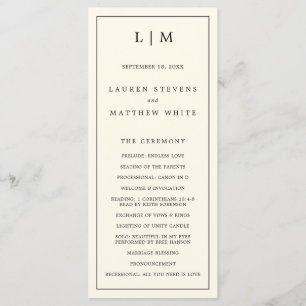 Programme Monogramme à crème simple Mariage élégant