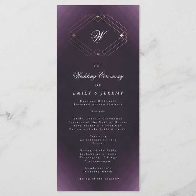 Programme Monogramme de calligraphie violette classique Gold (Devant)