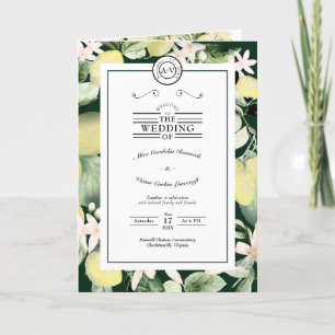 Programme Monogramme floral citron vert émeraude Mariage pli