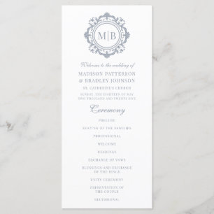 Programme Monogramme Floral Orné Mariage Élégant Argent