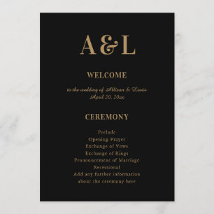 Programme Monogramme mariage minimaliste Black Gold