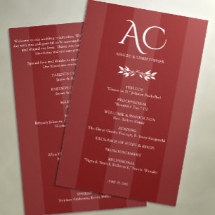 Programme Monogramme minimaliste Mariage rouge en bois de ro