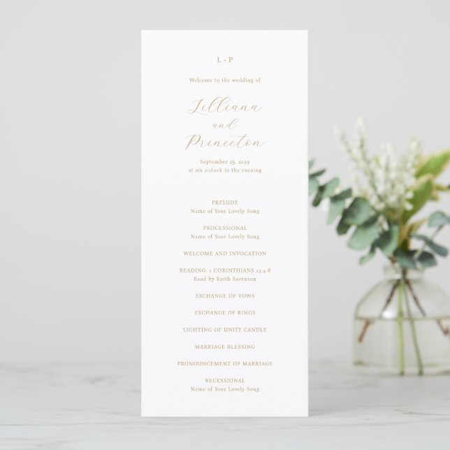 Programme Monogramme Neutre Classique Élégant Mariage (Debout devant)
