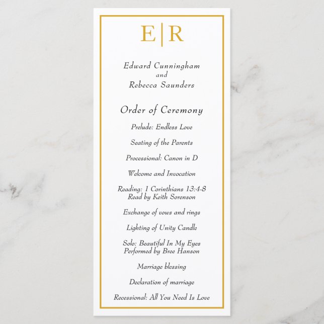 Programme Monogramme or Elegant Mariage classique (Devant)