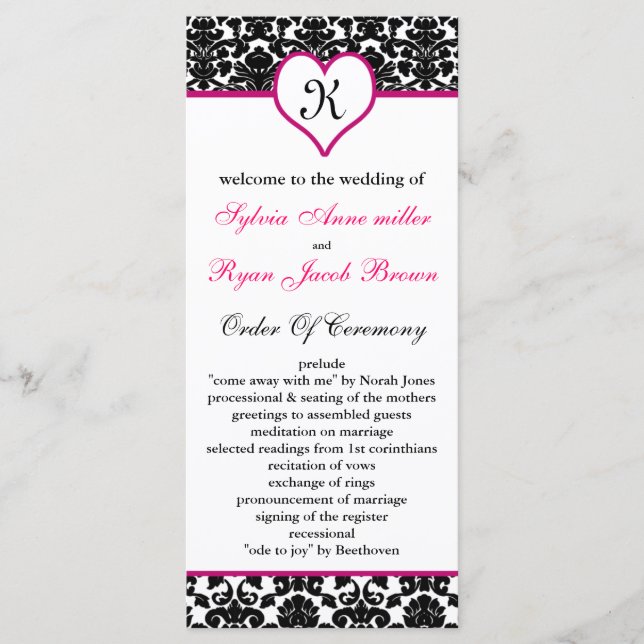 programme monogramme rose mariage damassé (Devant)