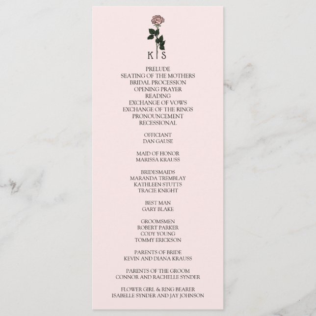Programme Monogramme rose minimaliste Mariage (Devant)