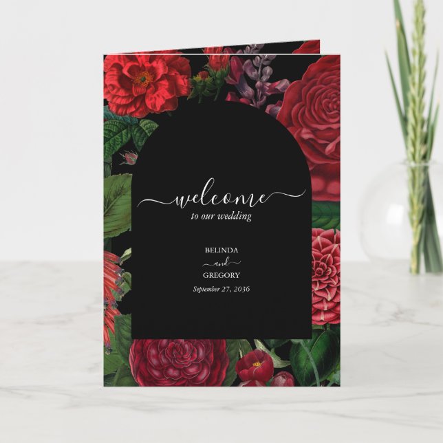 Programme Moody Florals Bourgogne Mariage Ordre du service (Devant)