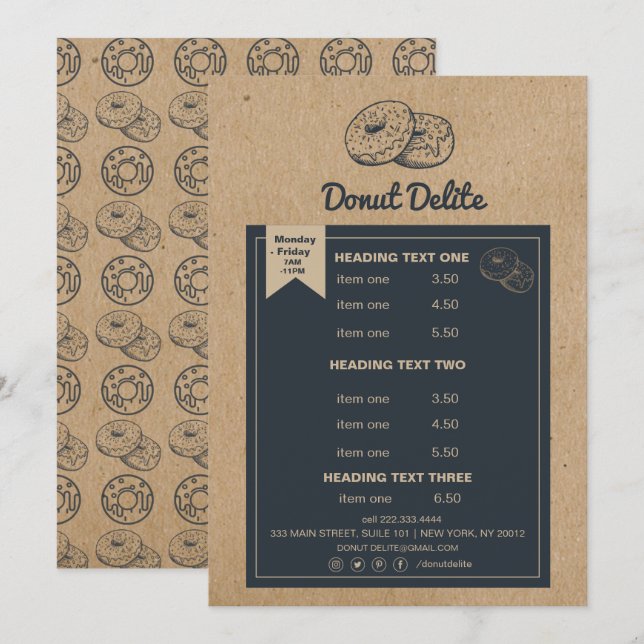 Programme motif de la boulangerie en papier artisanal (Devant / Derrière)