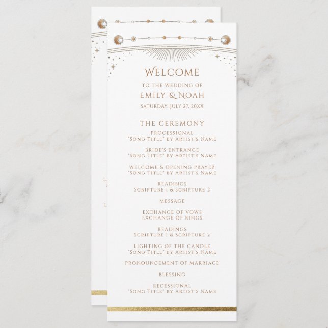 Programme Mystique White Gold Sun Star Moon Astronomie Space (Devant / Derrière)