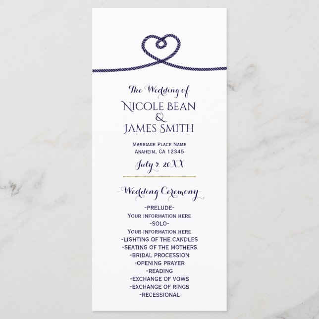 Programme Nautical Tying Knot Heart Wedding (Devant)