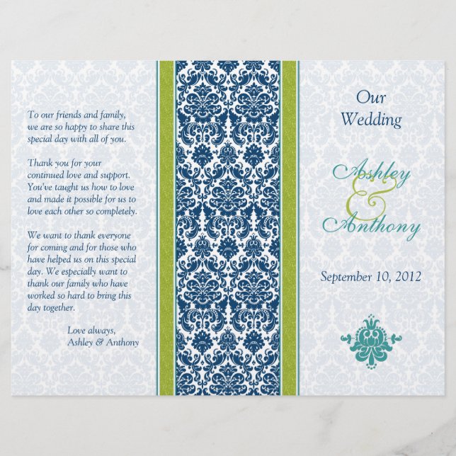Programme Navy Blue, Green, Mariage damassé Turquo (Devant)