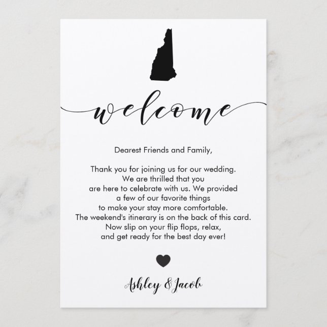 Programme New Hampshire Mariage Bienvenue Lettre & Itinérair (Devant)