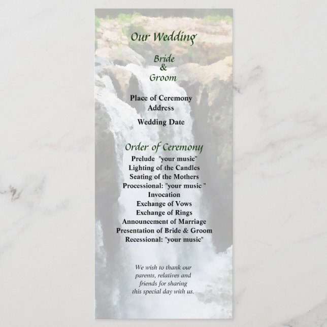 Programme NJ - Waterfall Paterson NJ Wedding Program (Devant)