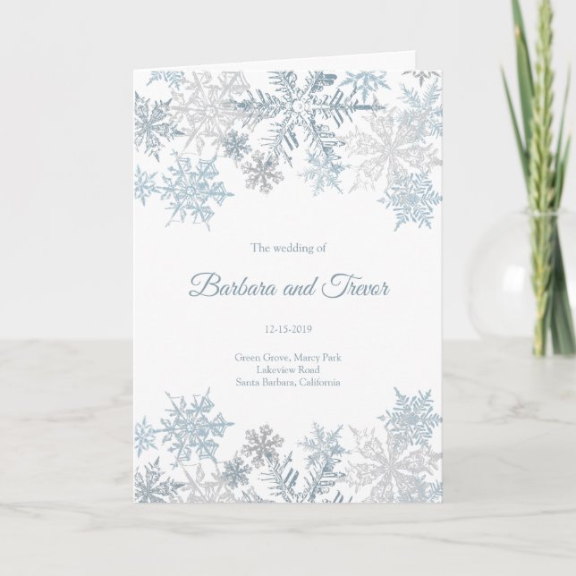 Programme Noël Silver Blue Snowflakes Mariage d'hiver (Devant)