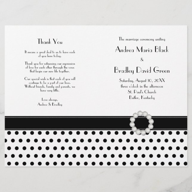 Programme Noir Blanc Polka Dot Wedding (Devant)