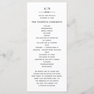 Programme Noir et blanc simple typographie classique mariage