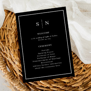 Programme Noir minimal et chic Élégant Mariage frontalier