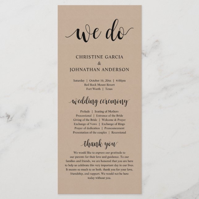 Programme Nous le faisons, Cérémonie Mariage moderne, Kraft  (Devant)