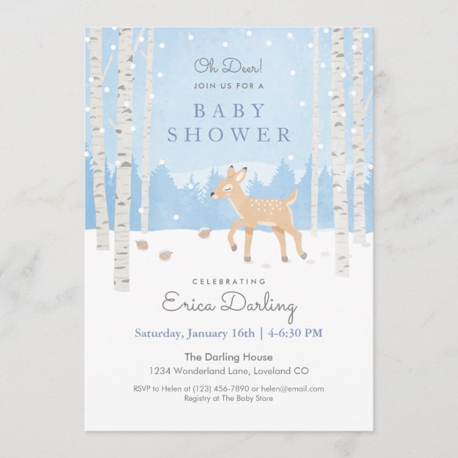 Programme Oh Deer ! Thème baby shower Woodland | bleu doux (Devant)