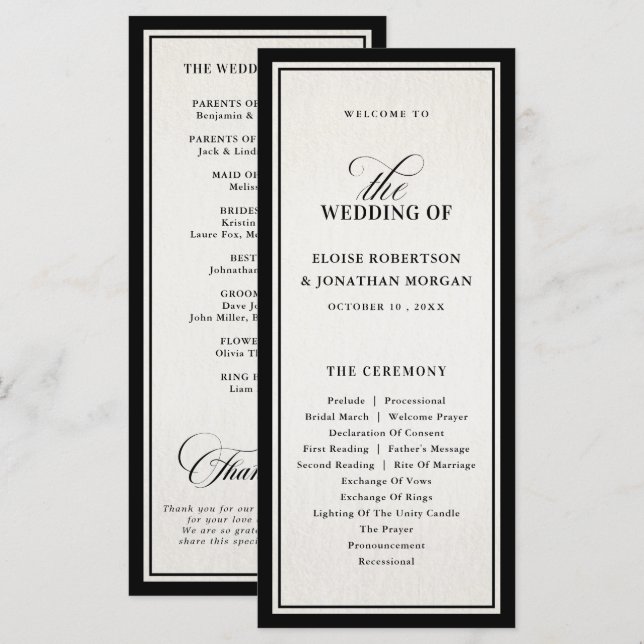 Programme Old Money Modern Formal Black Luxury Chic Wedding (Devant / Derrière)