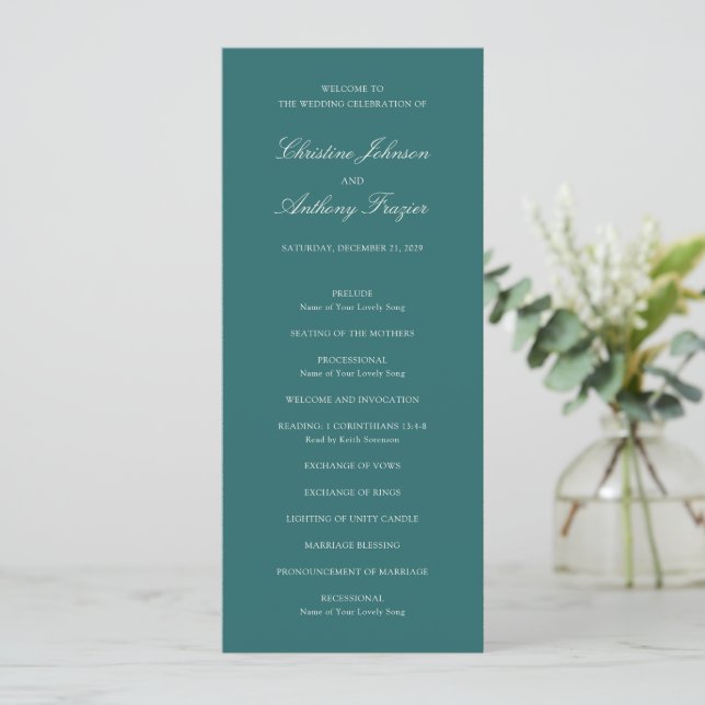 Programme Old Money Teal Classic Wedding (Debout devant)
