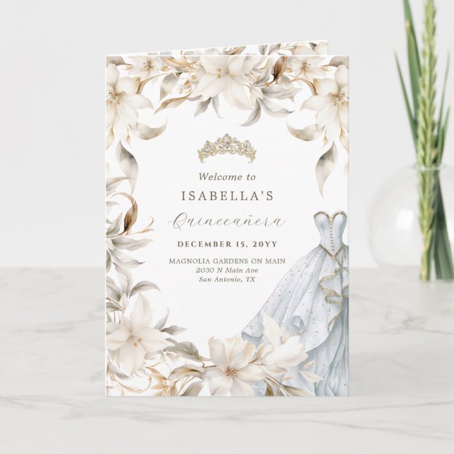 Programme Or Argent blanc Floral plié Quinceañera (Devant)