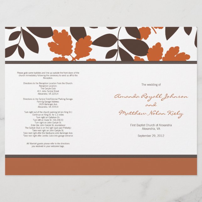 Programme Orange et Mariage de automne Brown (Devant)