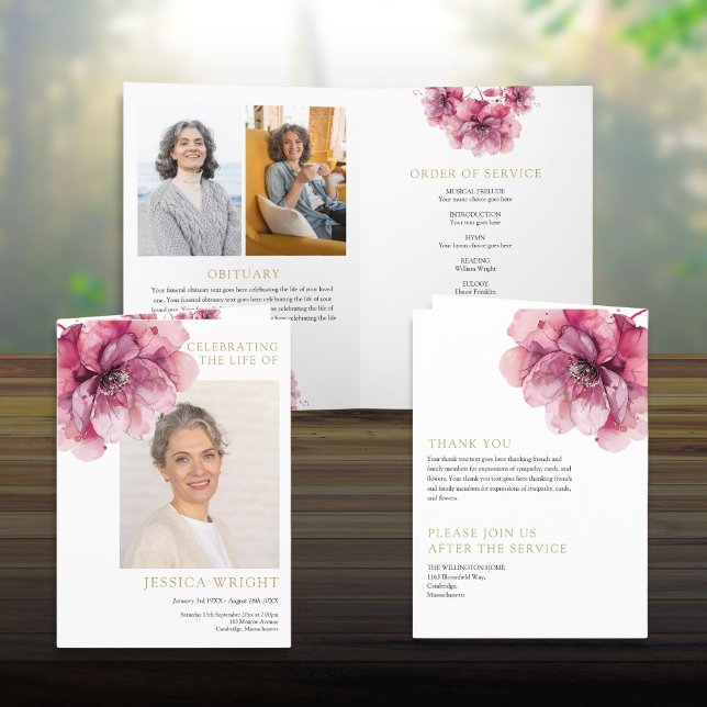 Programme Ordre de service commémoratif des funérailles flor (Floral Funeral Memorial Order Of Service Folded Program)