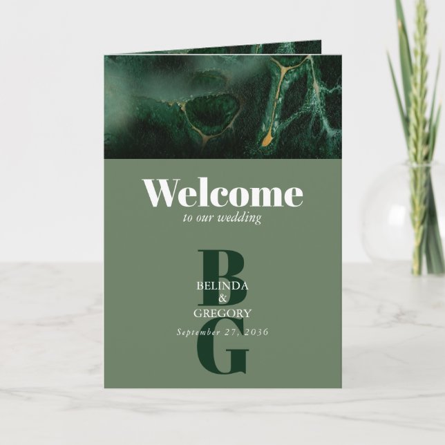 Programme Ordre du service de monogramme vert moderne (Devant)