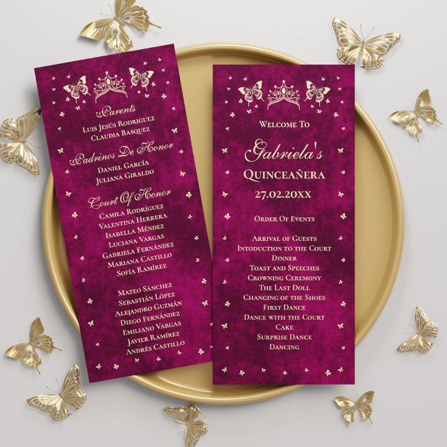 Programme Papillon Tiara rose moderne 15e Quinceañera (Modern Pink Gold Tiara Butterfly 15th Quinceañera Program)
