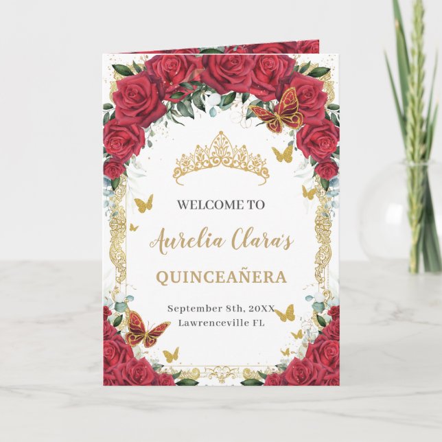 Programme Papillons floraux rouges Quinceañera Ordre des évé (Devant)