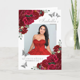 Programme Papillons Quinceanera Floral Rouge et Argent Tiara