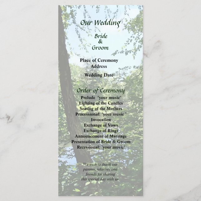 Programme Park With Bridge in Distance Wedding Program (Devant)