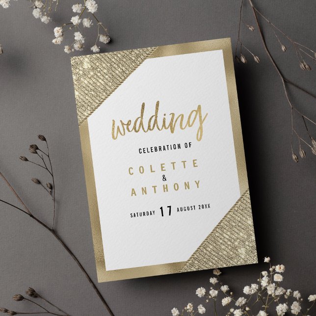 Programme Parties scintillant d'or blanc géométrique glam Pr (Geometric white gold glitter glam Wedding Program)