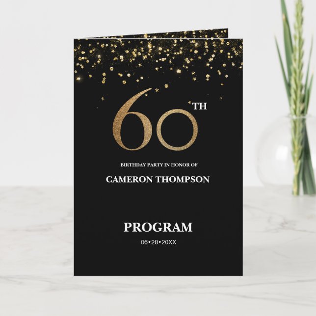 Programme Parties scintillant d'or Noir confetti 60e anniver (Devant)