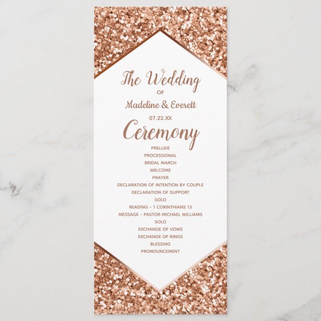 Programme Parties scintillant d'or rose Confetti Glam Weddin (Devant)